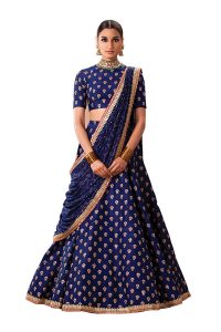 Navy Blue Embroidered Art Silk Party,Casual,Office Semi Stitched Lehenga
