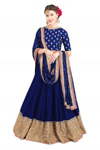 Navy Blue Embroidered Art Silk Party,Casual,Office Semi Stitched Lehenga