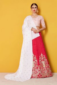 Pink Embroidered Art Silk Party,Casual,Office Semi Stitched Lehenga