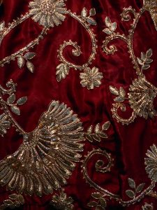 Maroon Embroidered Velvet Silk Party Wear Semi Stitched Lehenga