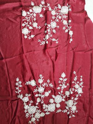 Maroon Embroidered Velvet Silk Party Wear Semi Stitched Lehenga