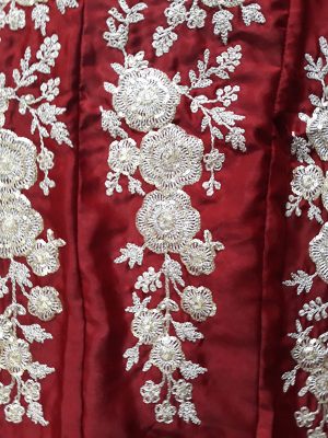 Maroon Embroidered Velvet Silk Party Wear Semi Stitched Lehenga