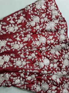 Maroon Embroidered Velvet Silk Party Wear Semi Stitched Lehenga