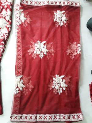 Maroon Embroidered Velvet Silk Party Wear Semi Stitched Lehenga