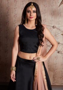 Black Lace Tafetta Silk Party Wear Semi Stitched Lehenga