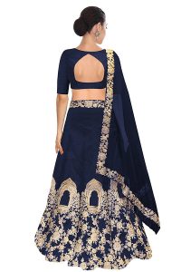 Navy Blue Embroidered Tafetta Silk Party Wear Semi Stitched Lehenga