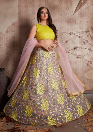 Baby Pink Zari Work Art Silk Party Wear Semi Stitched Lehenga