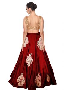 Maroon Embroidered Raw Silk Party Wear Semi Stitched Lehenga