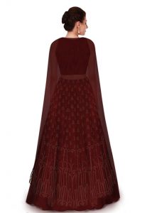 Maroon Zari Work Art Silk Party Wear Semi Stitched Lehenga