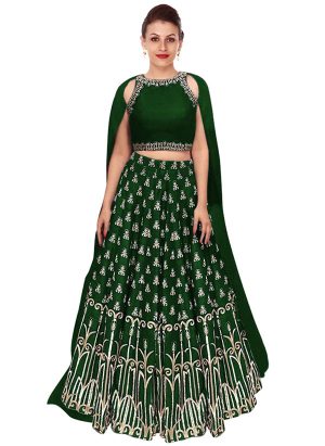 Green Zari Work Art Silk Party Wear Semi Stitched Lehenga