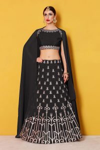 Black Zari Work Art Silk Party Wear Semi Stitched Lehenga