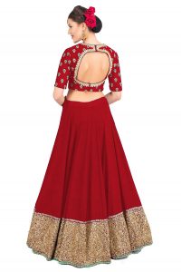 Red Embroidered Art Silk Party Wear Semi Stitched Lehenga