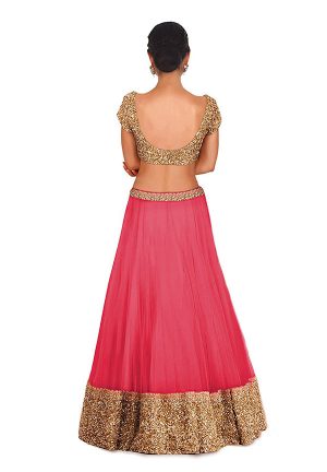 Peach Embroidered Soft Net Party Wear Semi Stitched Lehenga