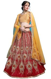 Maroon Embroidered Art Silk Party Wear Semi Stitched Lehenga