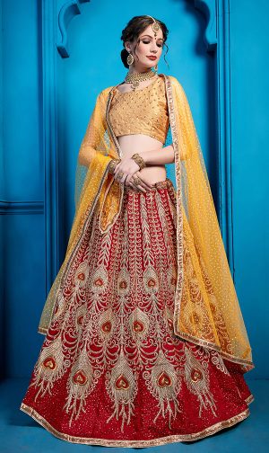 Maroon Embroidered Art Silk Party Wear Semi Stitched Lehenga