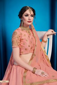 Peach Embroidered Art Silk Party Wear Semi Stitched Lehenga