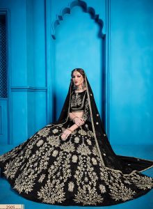 Black Embroidered Art Silk Party Wear Semi Stitched Lehenga