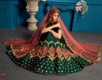 Green Embroidered Satin Party Wear Semi Stitched Lehenga