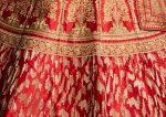 Red Embroidered Satin Party Wear Semi Stitched Lehenga