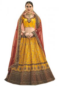 Masturd Zari Work & Stone Satin Party Wear Semi Stitched Lehenga