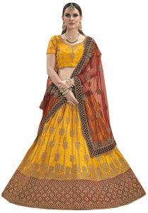 Masturd Zari Work & Stone Satin Party Wear Semi Stitched Lehenga