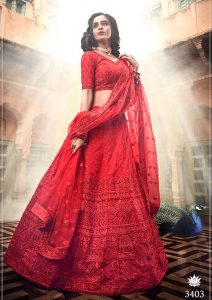 Red Zari Work Soft Net Wedding & Party Wear Semi Stitched Lehenga