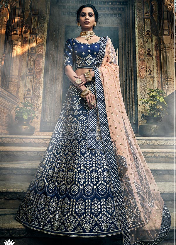 Baby Pink Thread, Dori, Zari Embroidery with Diamond Work Slub Silk Semi Stitched  Lehenga - MEGHALYA - 3039645