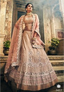 Rose Taupe Zari Work Georgette Wedding & Party Wear Semi Stitched Lehenga