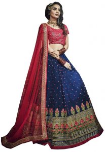 Navy Blue Embroidered Soft Net Wedding & Party Wear Semi Stitched Lehenga