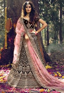 Maroon Embroidered Pure Velvet Wedding & Party Wear Semi Stitched Lehenga