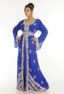 Royal Blue Embroidered Georgette Islamic Kaftan