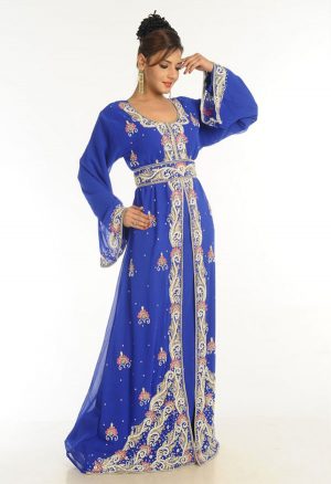 Royal Blue Embroidered Georgette Islamic Kaftan