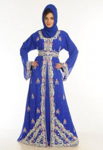 Royal Blue Embroidered Georgette Islamic Kaftan