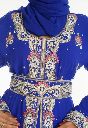 Royal Blue Embroidered Georgette Islamic Kaftan