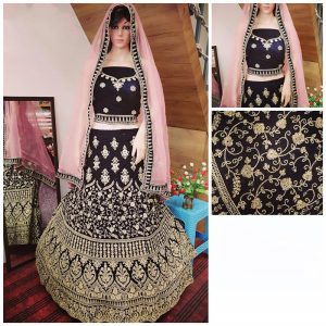 Dark Blue Velvet Heavy Embroidery Work Traditional Wedding Season Special Lehenga Choli