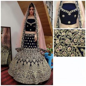 Velvet Heavy Embroidery Work Traditional Wedding Season Special Blue Lehenga Choli