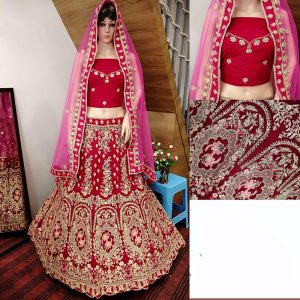 Velvet Heavy Embroidery Work Red Traditional Wedding Season Special Lehenga Choli