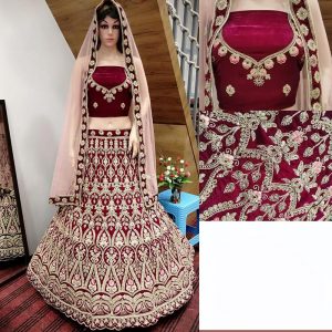 Blood Red Velvet Heavy Embroidery Work Traditional Wedding Season Special Lehenga Choli