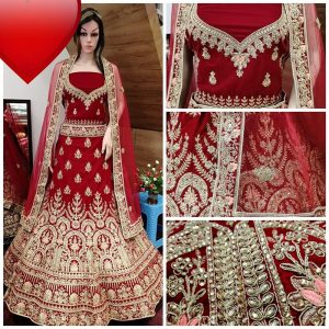 Velvet Heavy Embroidery Work Traditional Wedding Season Special Red Lehenga Choli