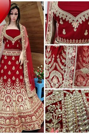 Velvet Heavy Embroidery Work Traditional Wedding Season Special Red Lehenga Choli