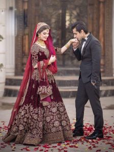 Velvet Maroon Bridal Wear Lehenga Choli