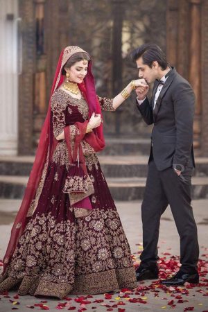 Velvet Maroon Bridal Wear Lehenga Choli