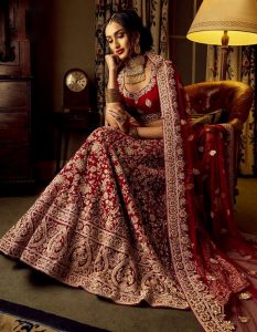 Red Maroon German Silk Heavy Embroidery Wedding Season Special Lehenga Choli