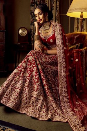 Red Maroon German Silk Heavy Embroidery Wedding Season Special Lehenga Choli