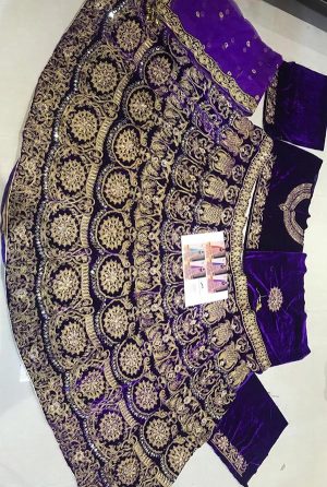 Purple Color Velvet Heavy Embroidery Wedding Season Special Lehenga Choli