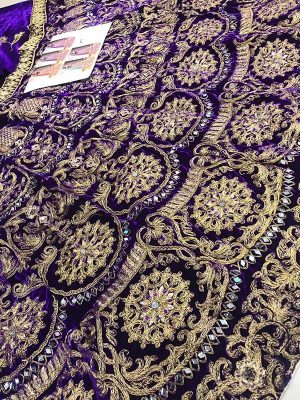 Purple Color Velvet Heavy Embroidery Wedding Season Special Lehenga Choli