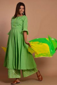 Green Cotton Hand Block Print Kurta Plazzo Sets