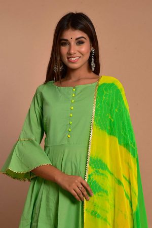 Green Cotton Hand Block Print Kurta Plazzo Sets