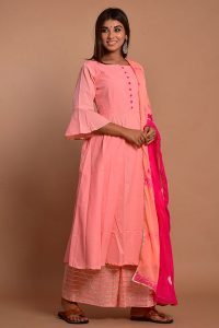 Peach Cotton Hand Block Print Kurta Plazzo Sets