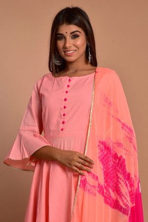 Peach Cotton Hand Block Print Kurta Plazzo Sets